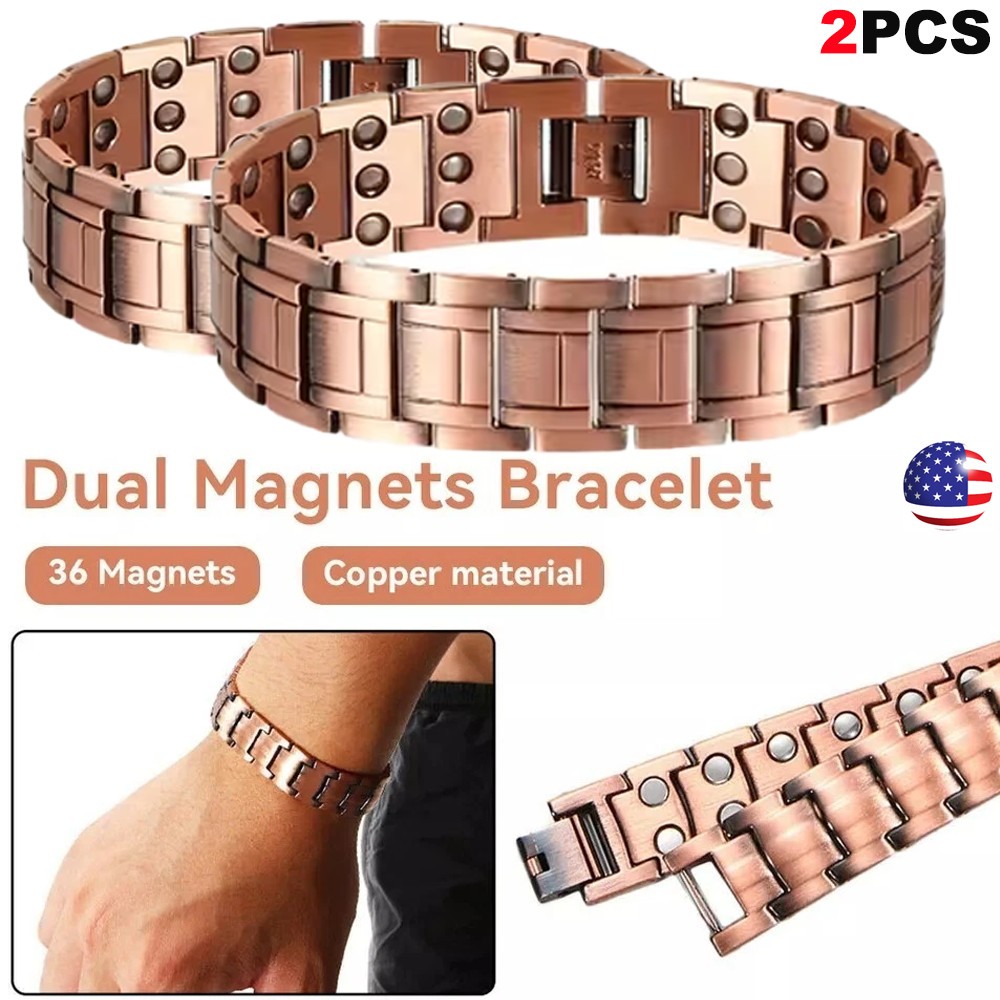 2 Pack Pure Copper Magnetic Bracelet Arthritis Pain Therapy Energy Cuff Bangle gallery