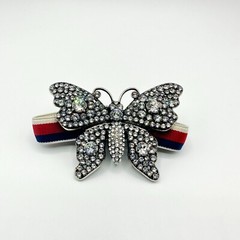 New Gucci Aged Silver Crystal Butterfly Web Band Bracelet 504656 8518