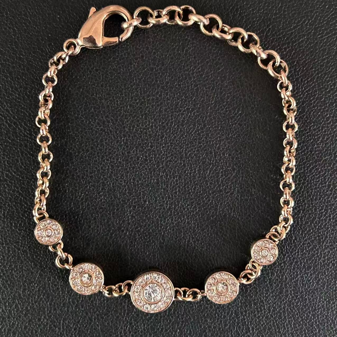 Rose Gold Tone Crystal Pave Disc Station Bracelet 6-7.5" Adjustable Jewelry gallery