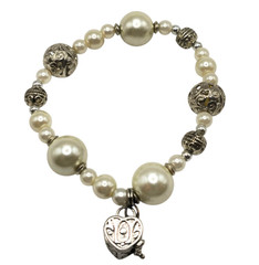 Prayer Box Locket Charm Bracelet Alexa’s Angels Faux Pearl Silver Tone