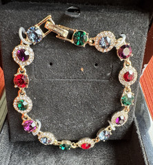 Givenchy Gold Plated Multicolor Simulated Crystal Tennis Link Bracelet Signed