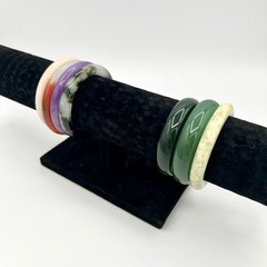 Lot of 7 Jade Agate Style Bangle Bracelets Purple Green Carnelian Slim 54-56mm