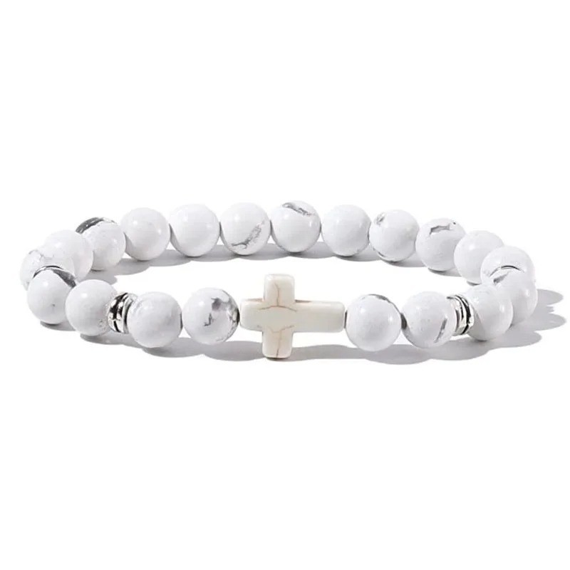 Natural Stone Beads Bracelet Hematite Cross Prayer Yoga Jewelry Men Women gallery