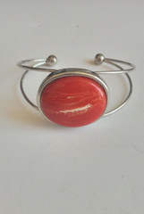 Stainless Steel Cuff With Large Red Stone Bracelet Gift for Women
