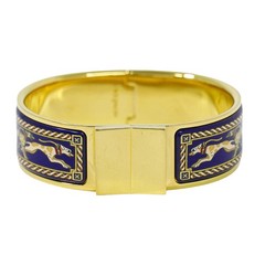 HERMES Email GM Bangle Bracelet Gold Plated Navy 16.6cm