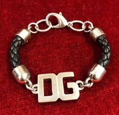 Dolce & Gabbana Bracelet Black Braided Leather Strap Silver-tone DC 7″long