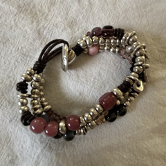 UNOde50 Multi-Strand Beaded Charm Bracelet, Silver Tone Metal Stone, Pink/Black
