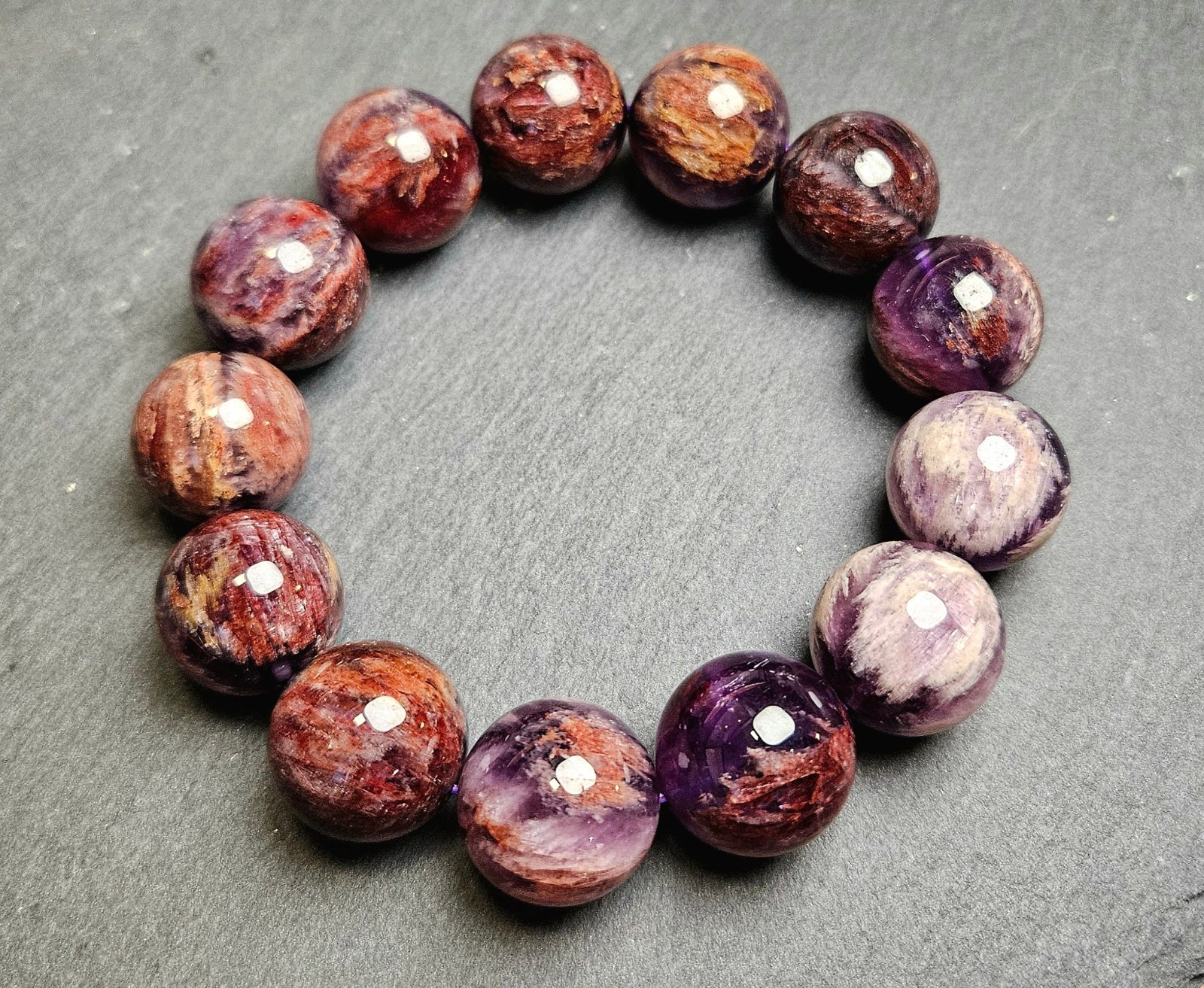 17 mm + Large Purple Phantom Quartz Bead Bracelet-Good Energy gallery