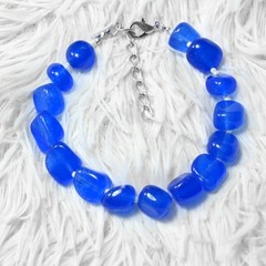 Blue Sapphire & Pearl Smooth Tumble Shape Gemstone Beads Handmade Bracelet 6-8”