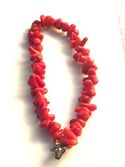Natural Red Coral Branch Bead Bracelet – Vintage Style ~8 inch