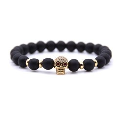 8Mm Black Onyx Stone Beads Bracelets Zircon Skull Men Bracelet Women Jewelery