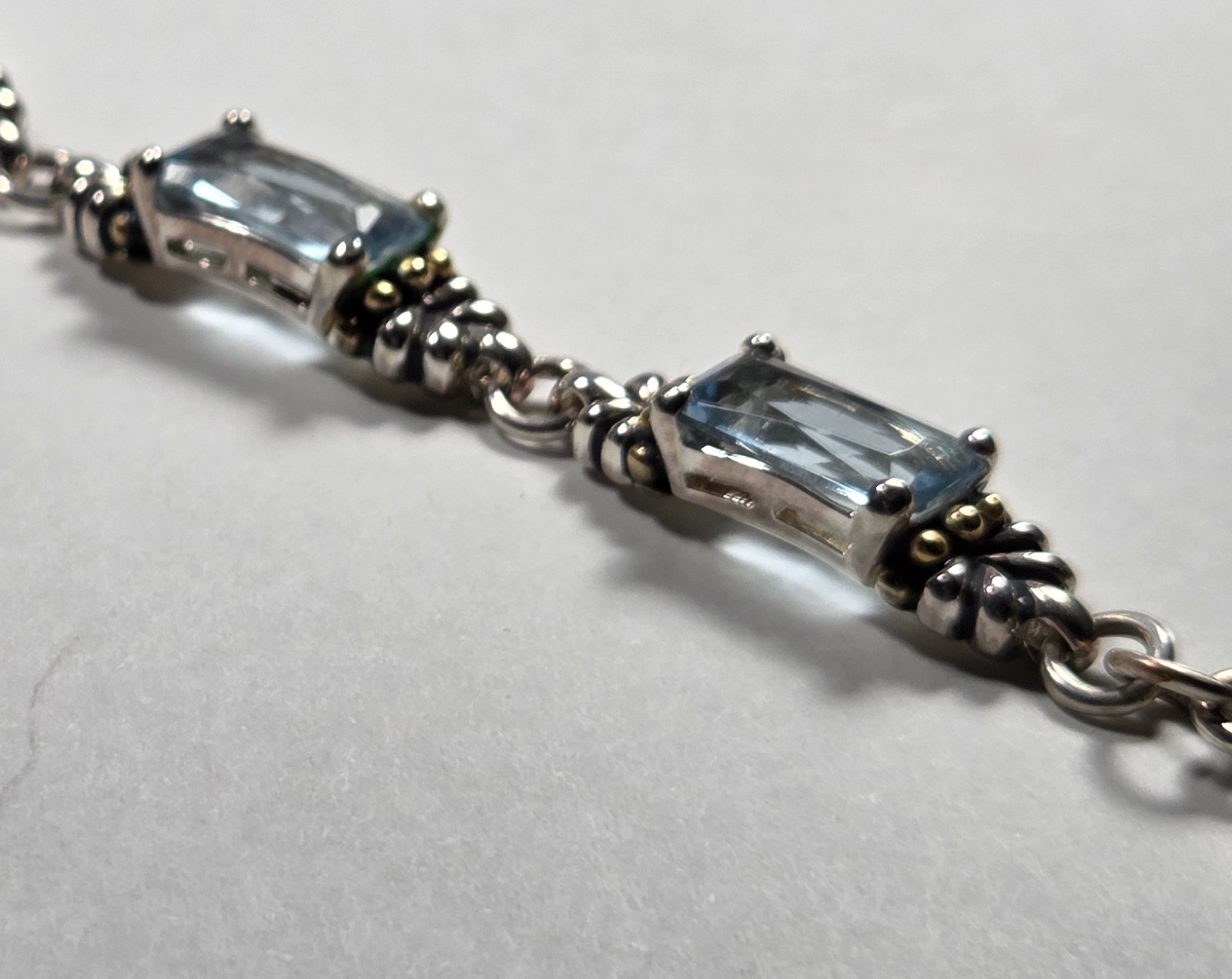 Sterling Silver Sky Blue Rectangular Stones w/ Brass Caviar Accents Toggle Clasp gallery