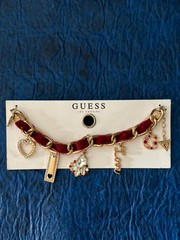 Guess Mixed Charm Heart Bracelet Gold Tone Red Velvet Accents Designer