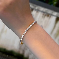 3mm Cubic Zirconia Tennis Bracelet Gold Plated Women Wedding Bridal Jewelry Gift
