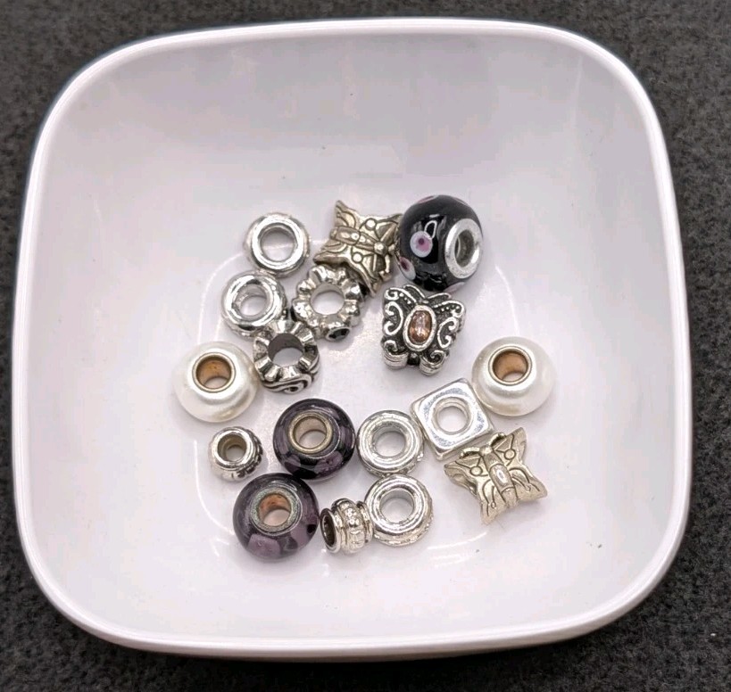 Mixed Purple European Slide Bead Charm w/ Large Hole 💜🩶🤍 gallery