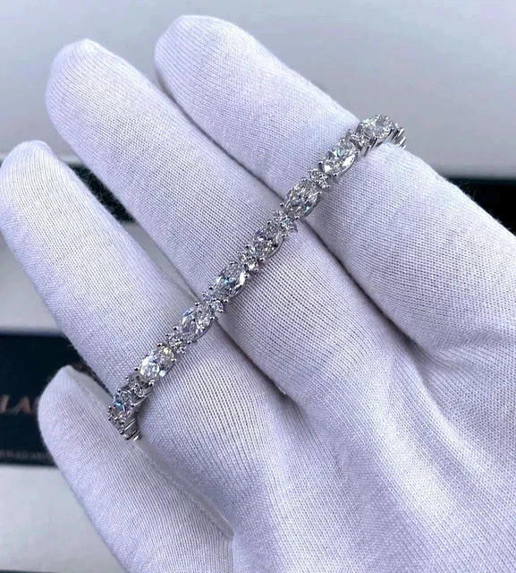 10CT Oval-Cut Lab-Created Diamond Women's Tennis Bracelet 14K White Gold Plated gallery
