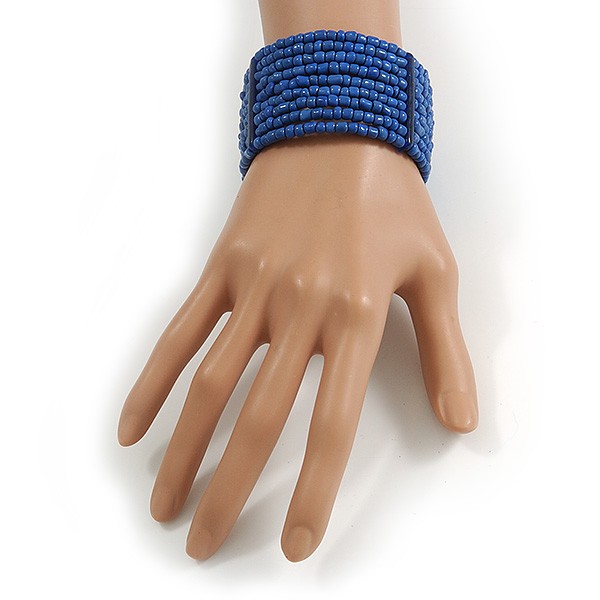 Royal Blue Glass Bead Flex Cuff Bracelet - Medium gallery