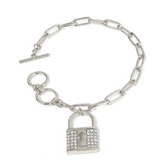 Crystal Lock Charm Chain Link Bracelet Silver Alloy