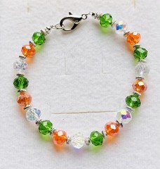 Stunning Orange White Forest Green Italian Crystal Bracelet 7.5 inches
