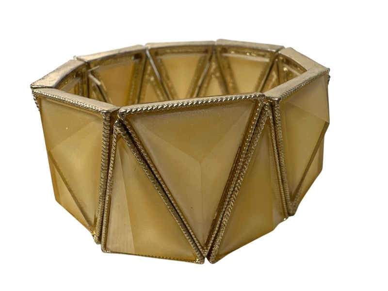Gold-Tone Geometric Stretch Bracelet Yellow Acrylic Triangles Chunky Statement gallery