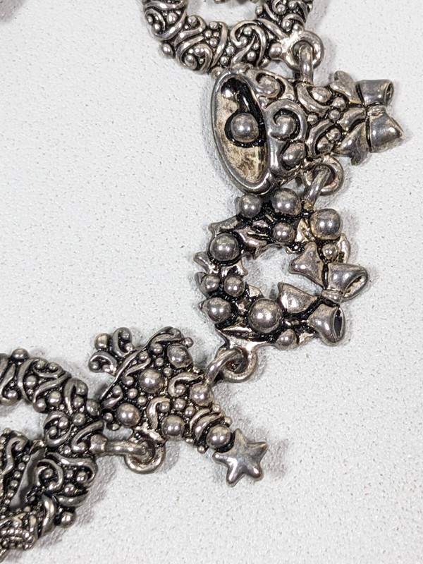 Christmas Tree Wreath Bell Silver Tone Chain Magnetic Clasp Bracelet 7 inch gallery