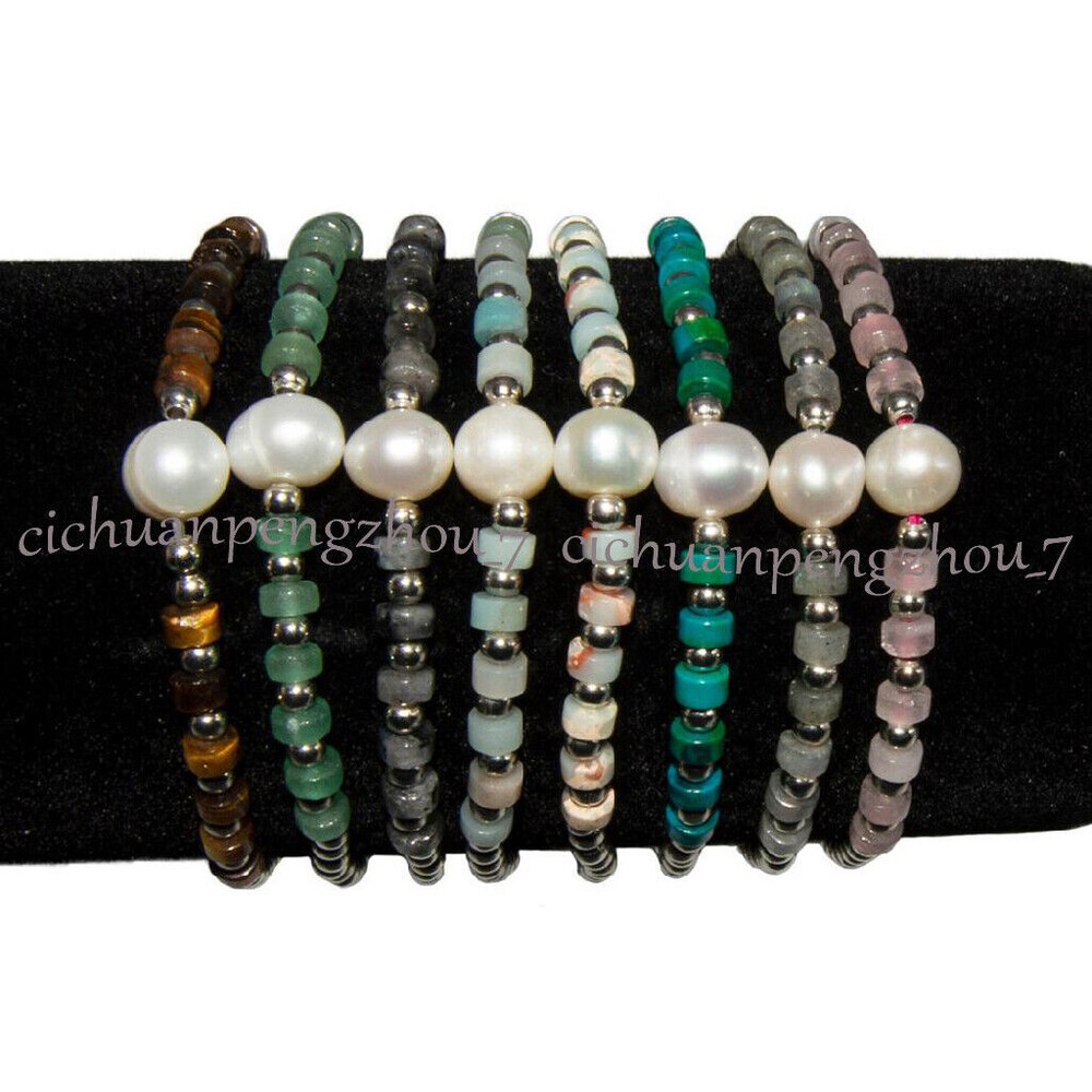 2x4mm Multicolor Gems Smooth Tyre Rondelle Spacer White Pearl Elastic Bracelet