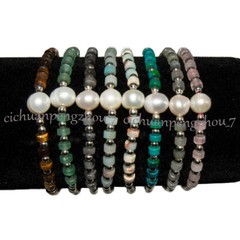 2x4mm Multicolor Gems Smooth Tyre Rondelle Spacer White Pearl Elastic Bracelet