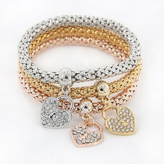 Women’s Fashion Jewelry 3 Piece Silver Rose Gold Heart Bangle Bracelet 53-2