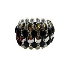 Bracelet Vintage Stretch Cuff 7.5″ Black Silver Tone Oval Acrylic Beads SKU2869