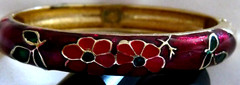 New Red, Green and Gold Floral Enamel Cloisonne Bangel Hinge Fastening