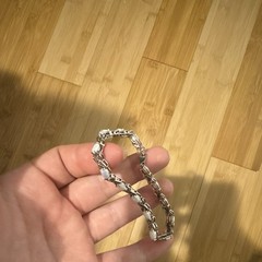 Silver Bar Link Bracelet w/ Oval White Opal Stones, Prong Set, Box Clasp