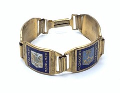 Vintage 1940s Estate Brass & Enamel France Souvenir 7” Panel Link Bracelet