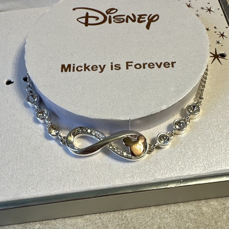 Disney Mickey Is Forever Infinity Charm Bracelet, Fine Silver Plated, Signed gallery