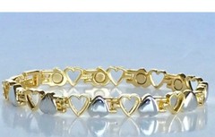 Closed Silvertone Hearts & Goldtone Open Hearts Magnetic Bracelet 7″ 💝 Nice #