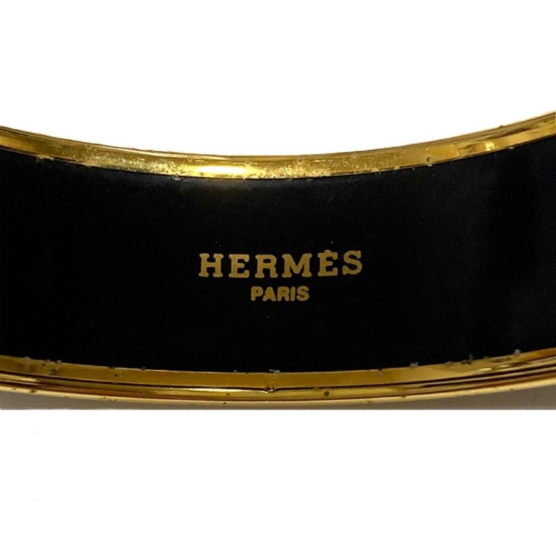 HERMES Emaille GM Enamel Bangle Bracelet Black Gold Red Multi-color Pre-owned gallery
