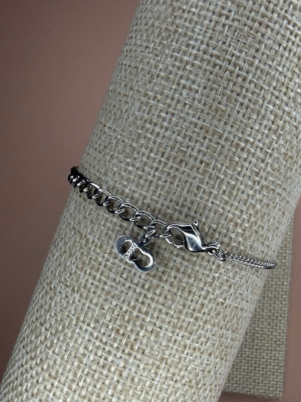 Vintage Christian Dior CD Cube Charm Bracelet Silver Tone Crystal Rhinestone 8" gallery