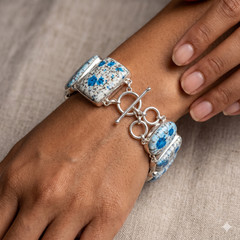 Sterling Silver K2 Azurite Anniversary Chain Channel Set Wife Bracelet Jewelry