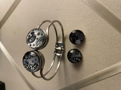 Hinged Silver Tone Bangle Bracelet W/ 4 Changeable Black & White Snaps NWOT