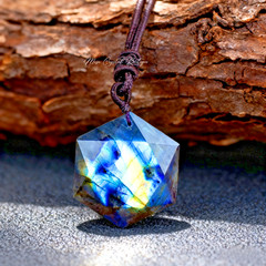 Natural Labradorite Hexagram Amulet Pendant Healing Energy Adjustable Necklace
