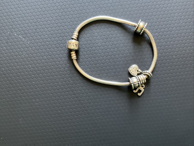 Pandora Moments 925 Sterling Silver Bracelet w/ 2 Charms Heart and Hebrew Chai gallery