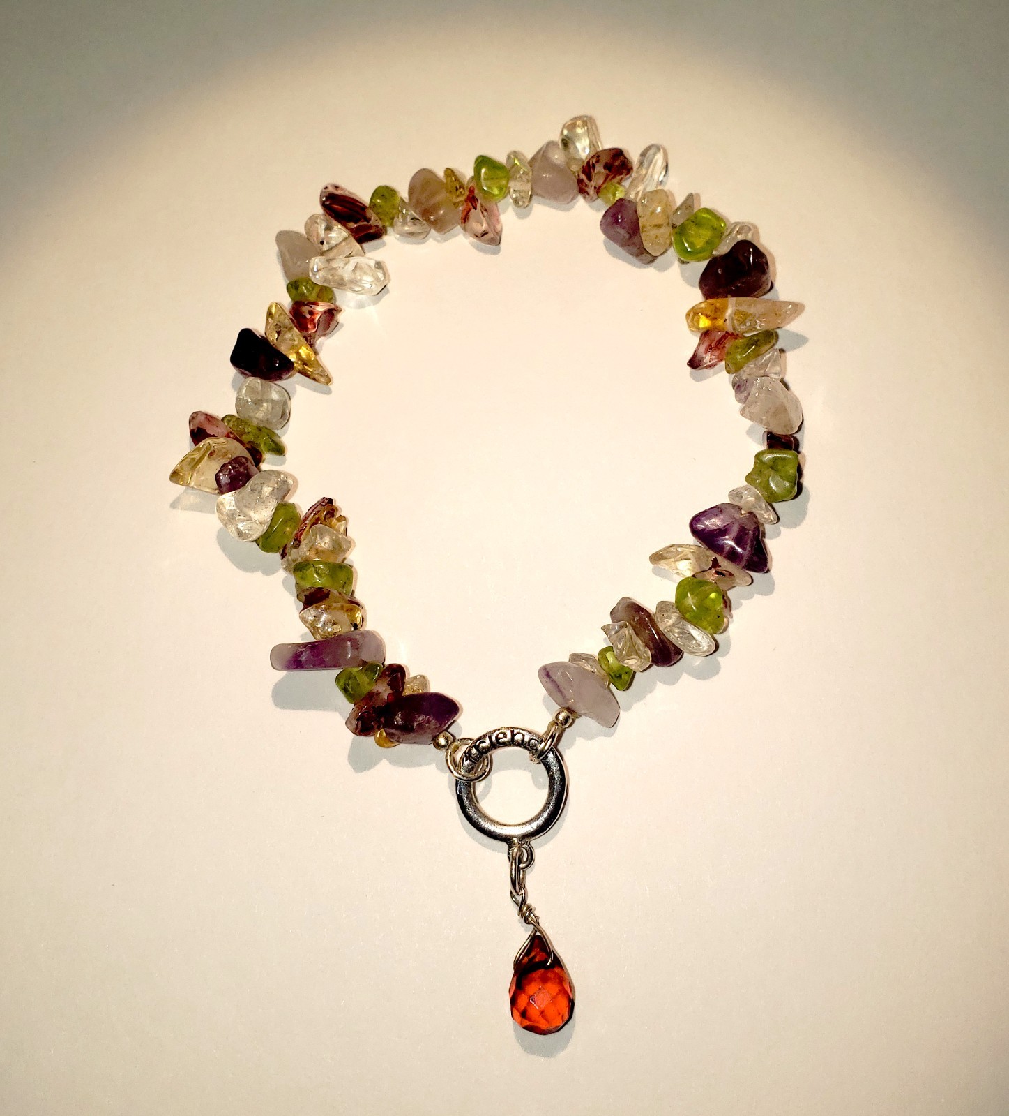 925 Stamped Sterling Silver Quartz Amethyst Peridot Chip Gemstone Boho Bracelet gallery