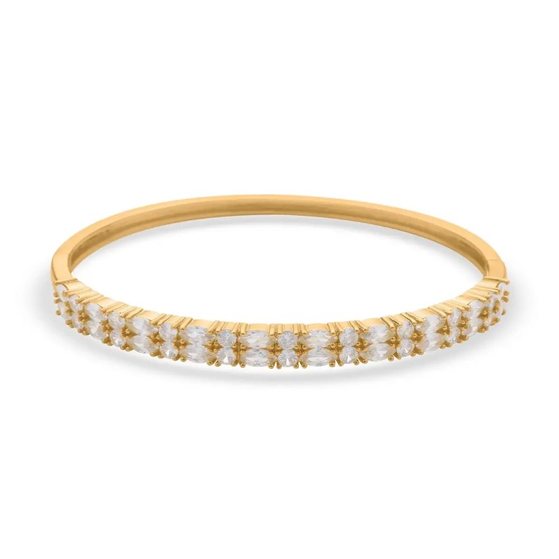 NEW Simulated Diamond CZ 11.65 ctw Double Row Bangle Bracelet 7.25in Gold BB2 gallery