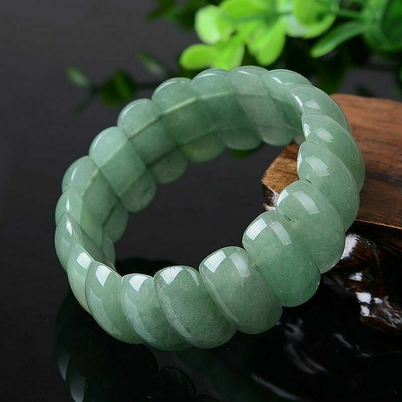 Natural Light Green Jade Bangle Dongling Jade Wide Bead Bracelet Girth 17-18mm gallery