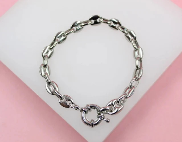 7mm Thin Anchor Mariner Clip Link Bracelet With Spring Clasp (I446) gallery
