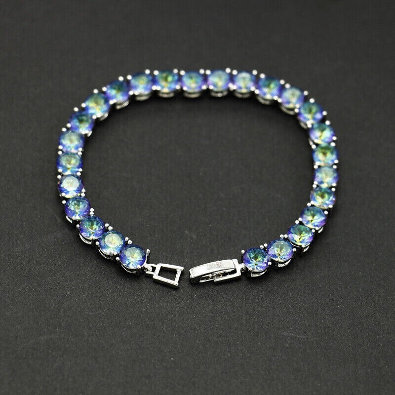 New 6mm Rainbow Fire Blue Mystic Topaz Gemstone Charm Silver Women Bracelets gallery
