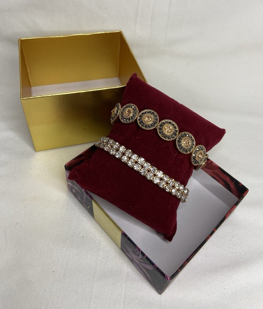 Nicole Miller 2 Bracelets Stretch W/ Rhinestones Gift box New