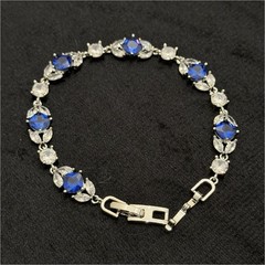 Silver Tone Blue & Clear Round Crystal Tennis Bracelet, Prong Set, Snap