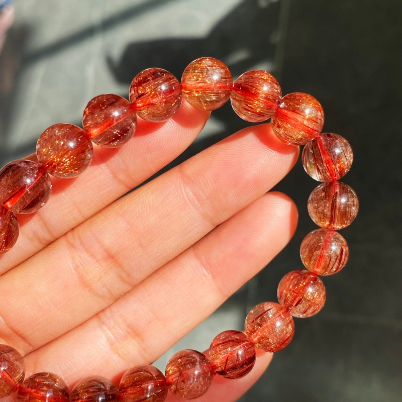 9.5mm Natural Copper Rutilated Quartz Crystal Stretch Beads Bracelet AAAA 4 gallery