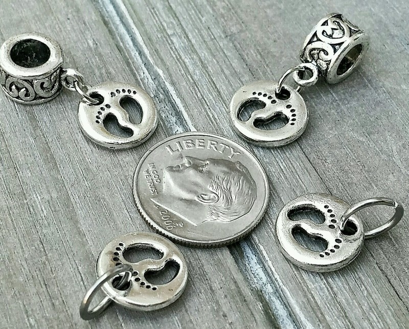 2 Silver Mother Loves Child Baby Footprints Feet European Dangle Charms Pendants gallery