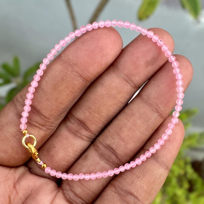 A++ Pink Zircon Faceted Round Gemstone Beads December Birthstone Bracelet 6-8'' gallery